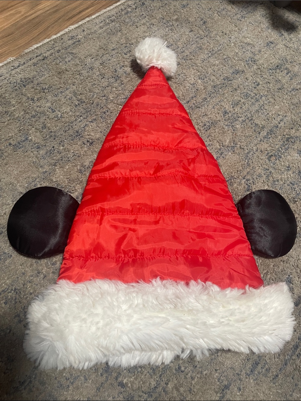 Kids Red Holiday Ear Santa Hat with White Faux Fur Trim